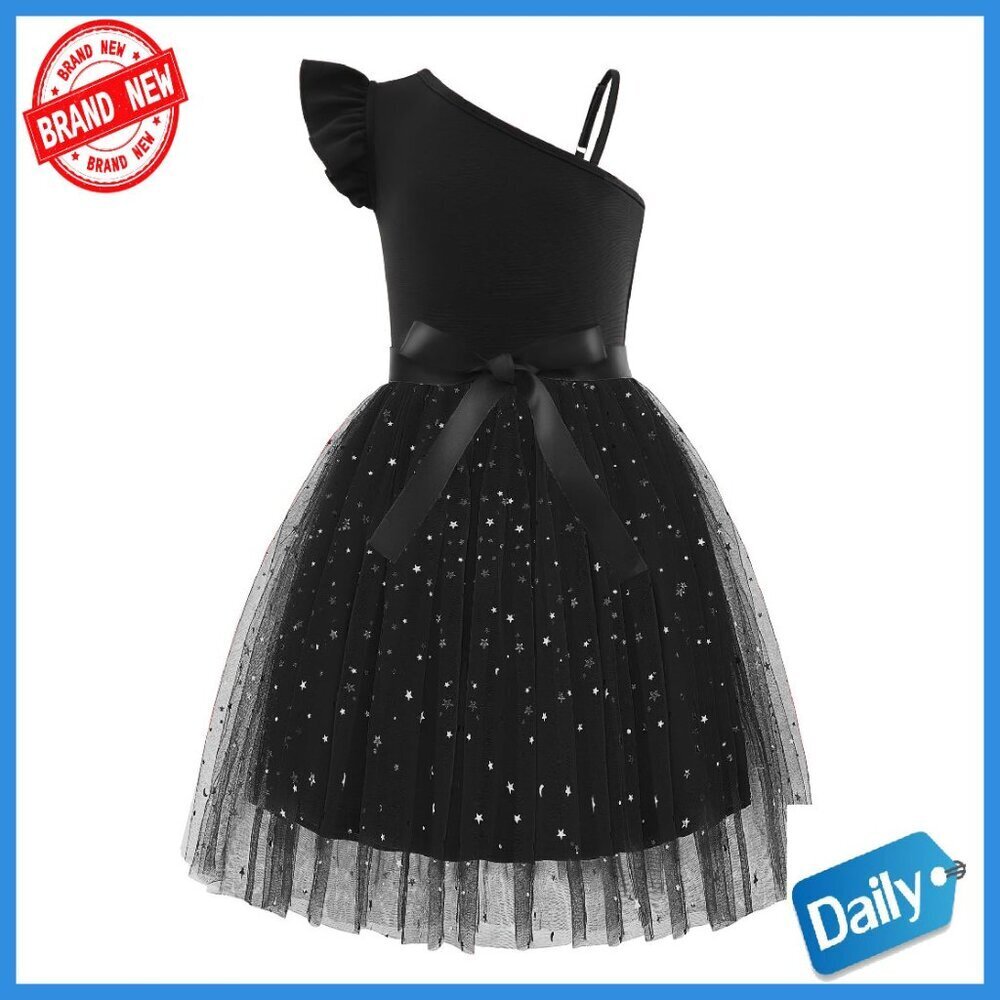 Girls One Shoulder Ruffle Tulle Party Dress with Belt